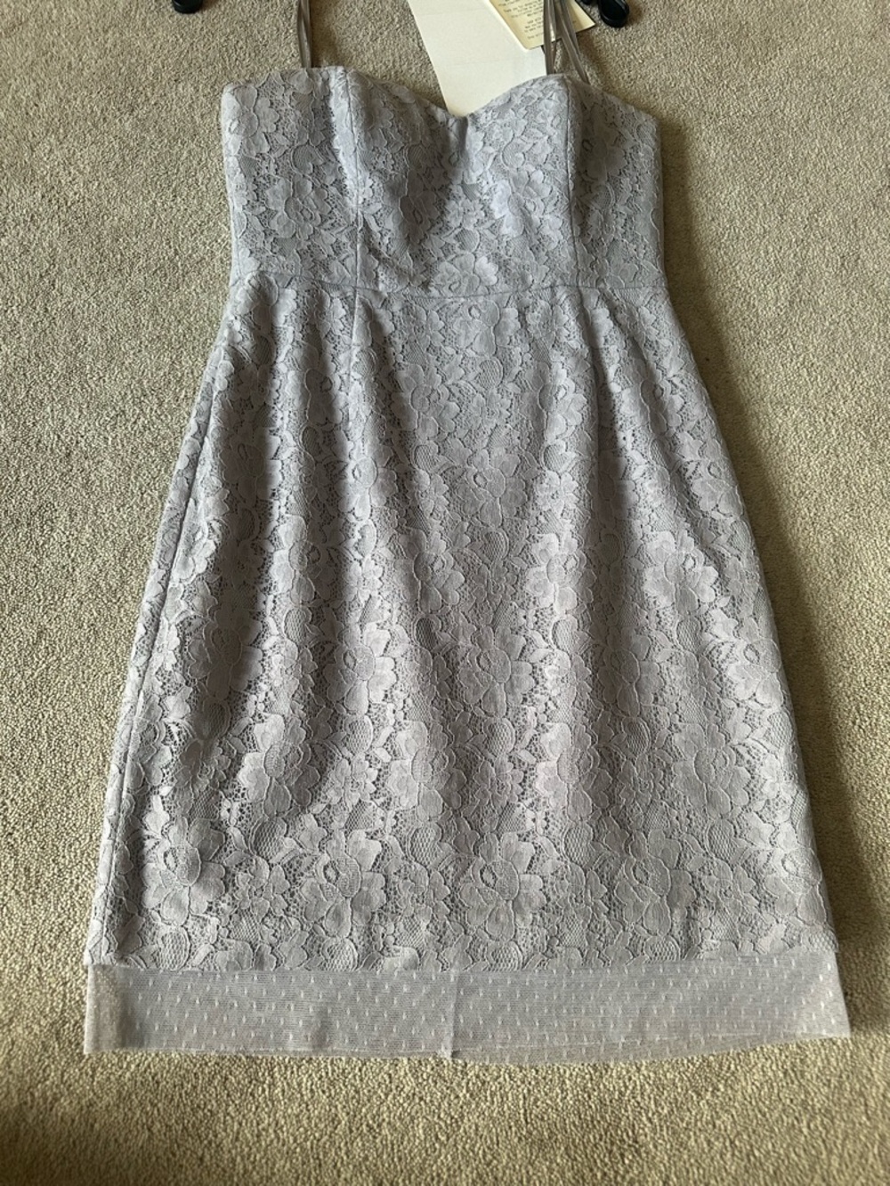 BCBG MaxAzria Strapless Lace Sheath Dress in Light Gray